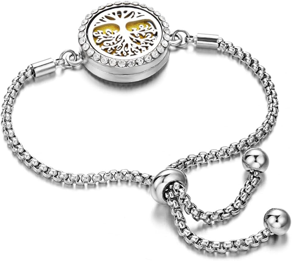 Essential Oil Diffuser Bracelet Aromatherapy Locket Adjustable Bracelet Set with 10 Refill ，Pads Send a Beautiful Gift Box XL085-17